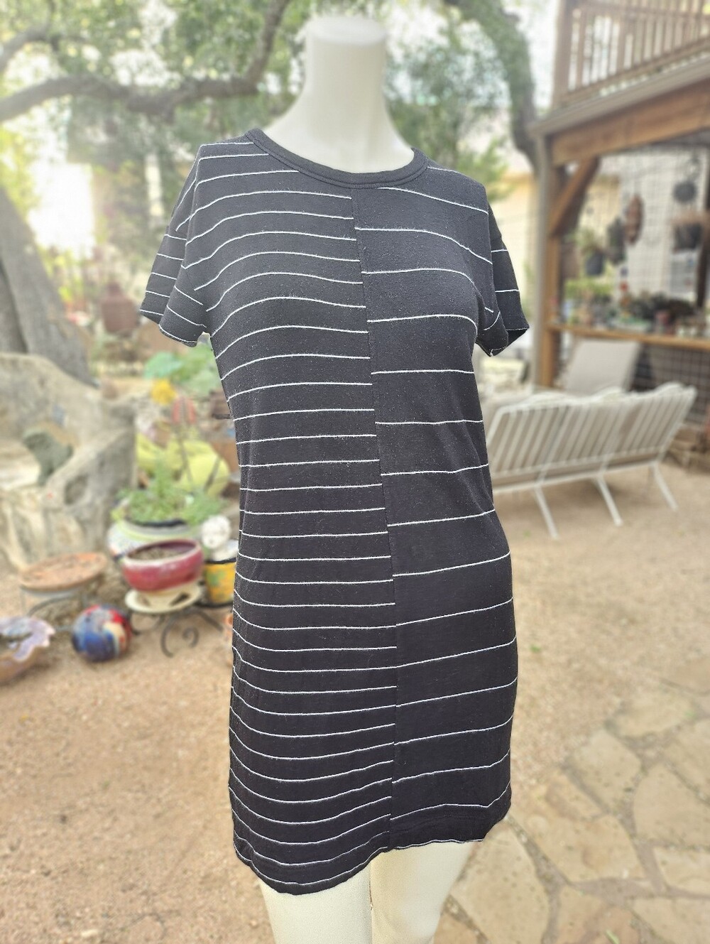 Lou & Grey Black White Geometric Stripe Soft Rayon Bodycon Dress XS